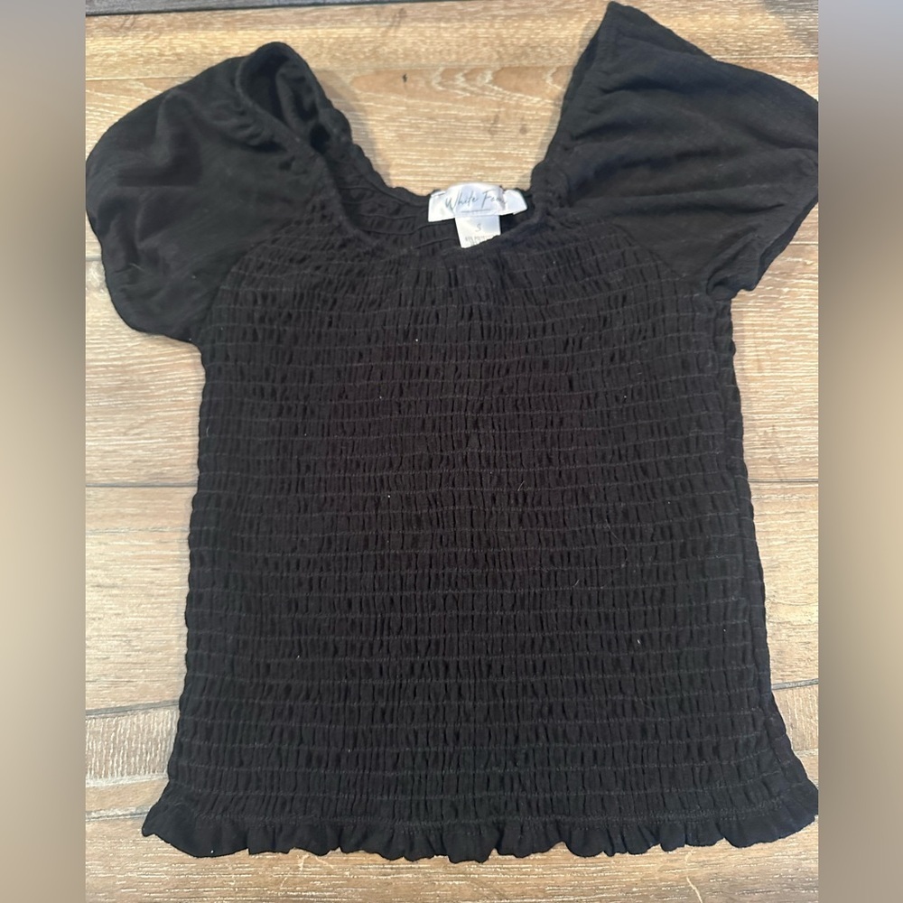 WHITE FAWN Black smoked cropped shirt with puffy short sleeves